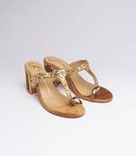 Gold colorblocked velvet embroidered heels