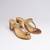 Gold colorblocked velvet embroidered heels