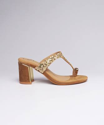Gold colorblocked velvet embroidered heels 2