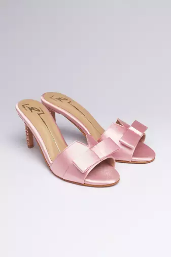 Pink swarovski satin leather heels