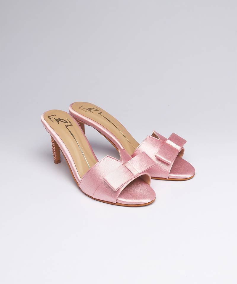 Pink swarovski satin leather heels