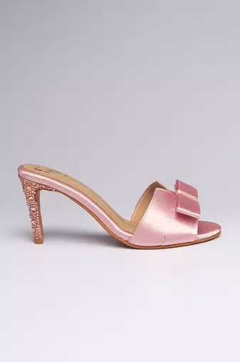Pink swarovski satin leather heels