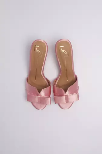 Pink swarovski satin leather heels