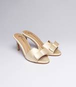 Gold swarovski satin leather heels
