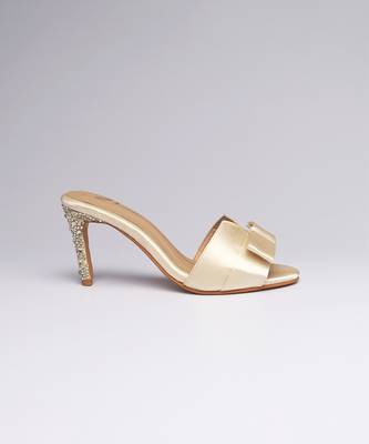 Gold swarovski satin leather heels 2