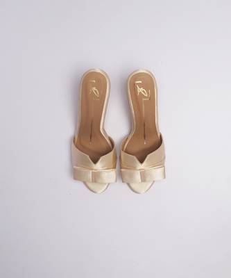 Gold swarovski satin leather heels 3