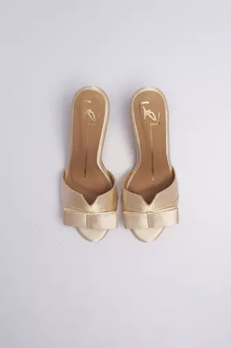 Gold swarovski satin leather heels