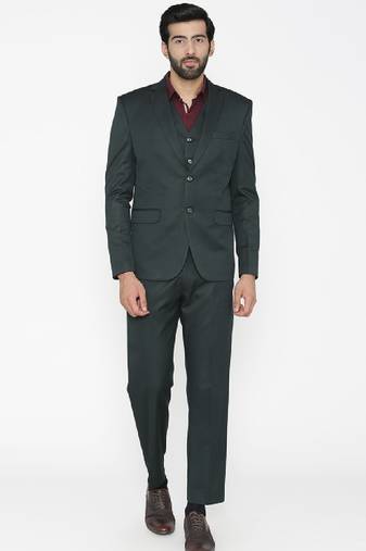 Men green solid single-breasted regular fit suit