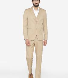 Men beige solid single-breasted regular fit suit