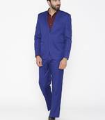 Men blue solid single-breasted regular fit party suit