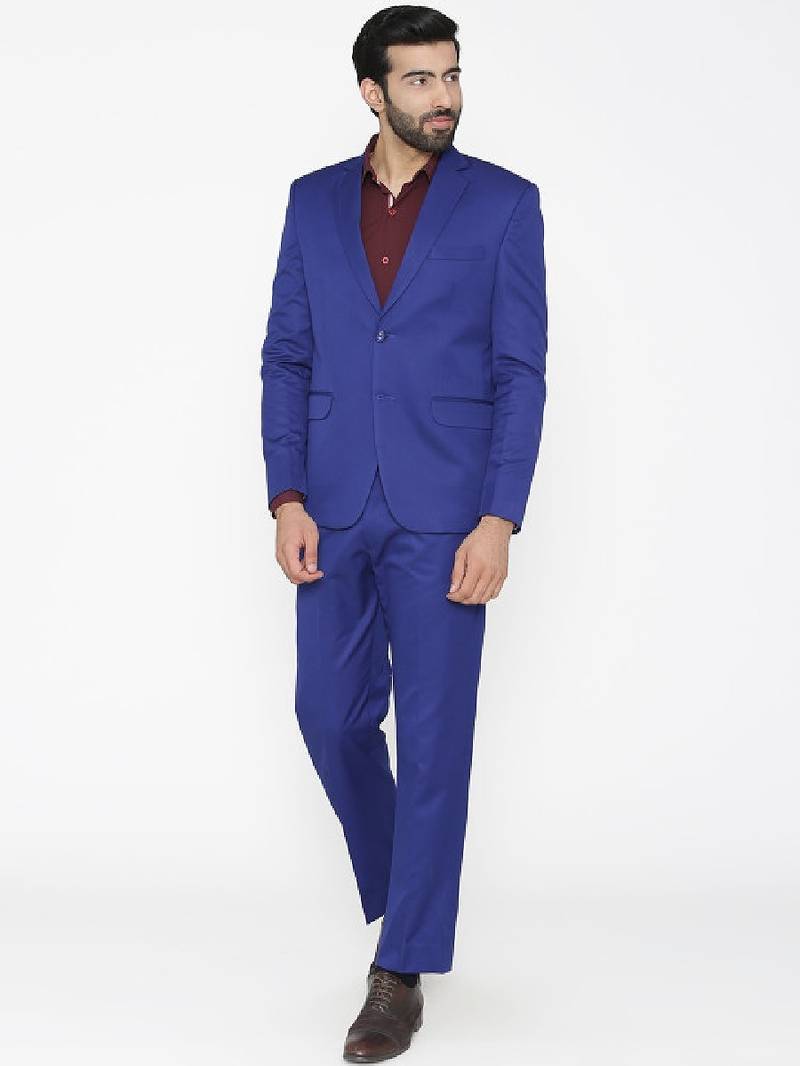 Men blue solid single-breasted regular fit party suit