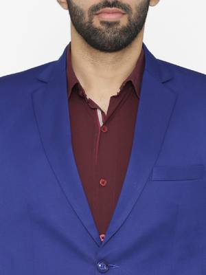 Men blue solid single-breasted regular fit party suit 2