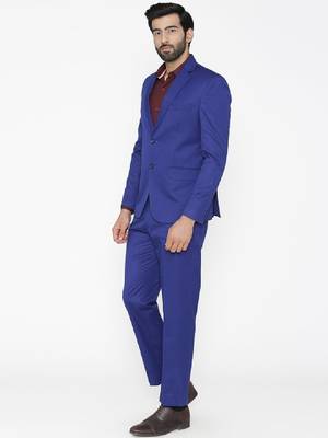 Men blue solid single-breasted regular fit party suit 3