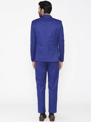 Men blue solid single-breasted regular fit party suit 4