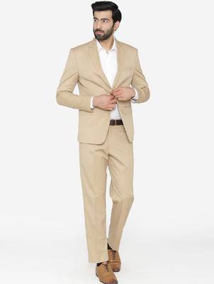 Men beige solid single-breasted regular fit suit 1