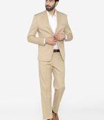 Men beige solid single-breasted regular fit suit