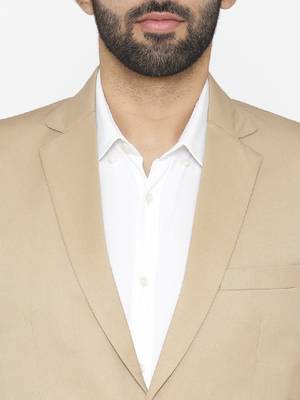 Men beige solid single-breasted regular fit suit 2