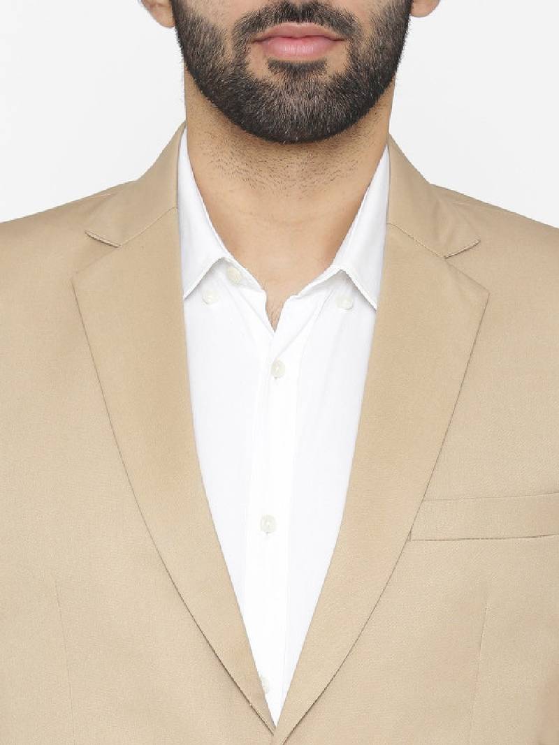 Men beige solid single-breasted regular fit suit
