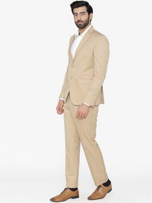 Men beige solid single-breasted regular fit suit 3