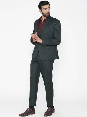 Men green solid single-breasted regular fit suit 3