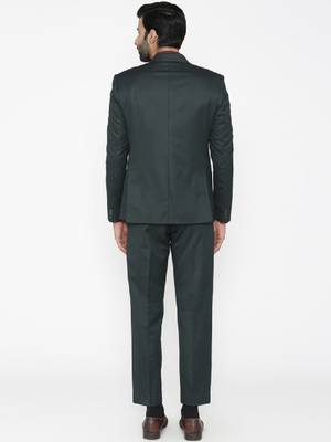 Men green solid single-breasted regular fit suit 4