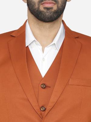 Men orange solid single-breasted regular fit party suit 2