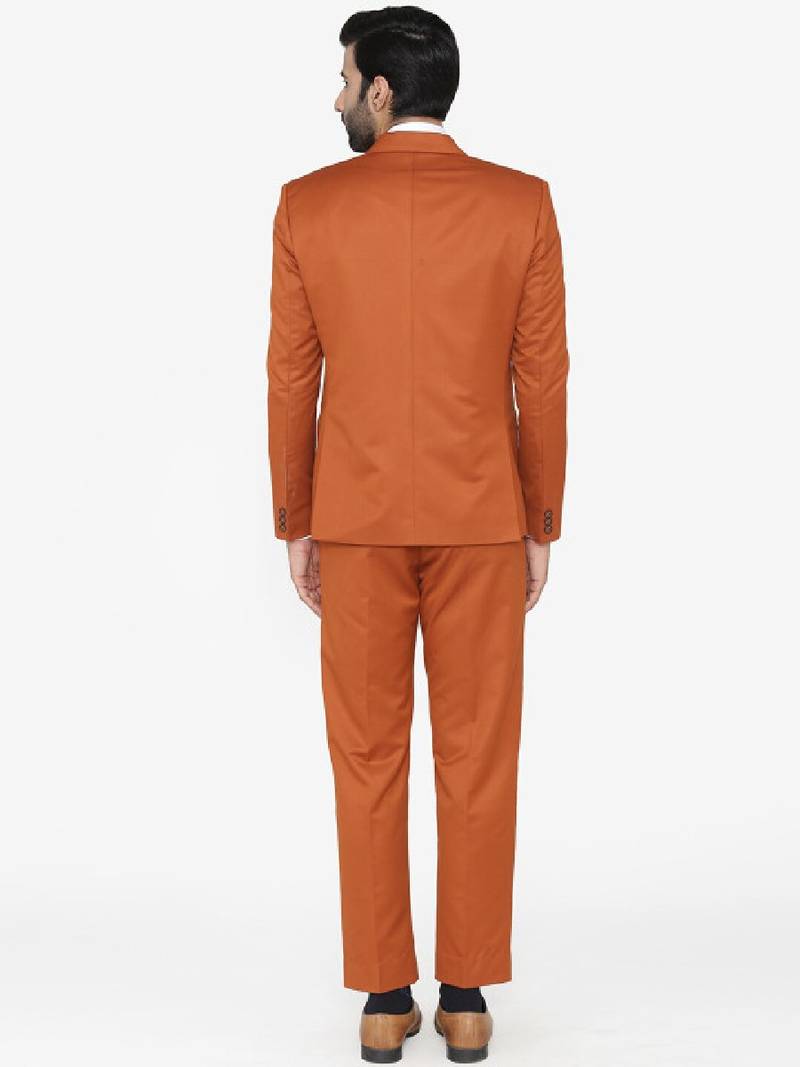 Men orange solid single-breasted regular fit party suit
