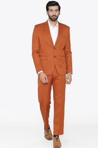 Men orange solid single-breasted regular fit party suit