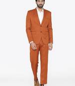 Men orange solid single-breasted regular fit party suit