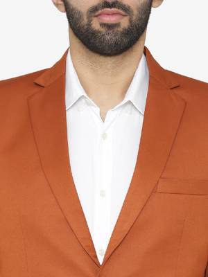 Men orange solid single-breasted regular fit party suit 2