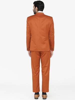 Men orange solid single-breasted regular fit party suit 4