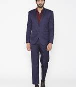 Men blue solid single-breasted regular fit party suit