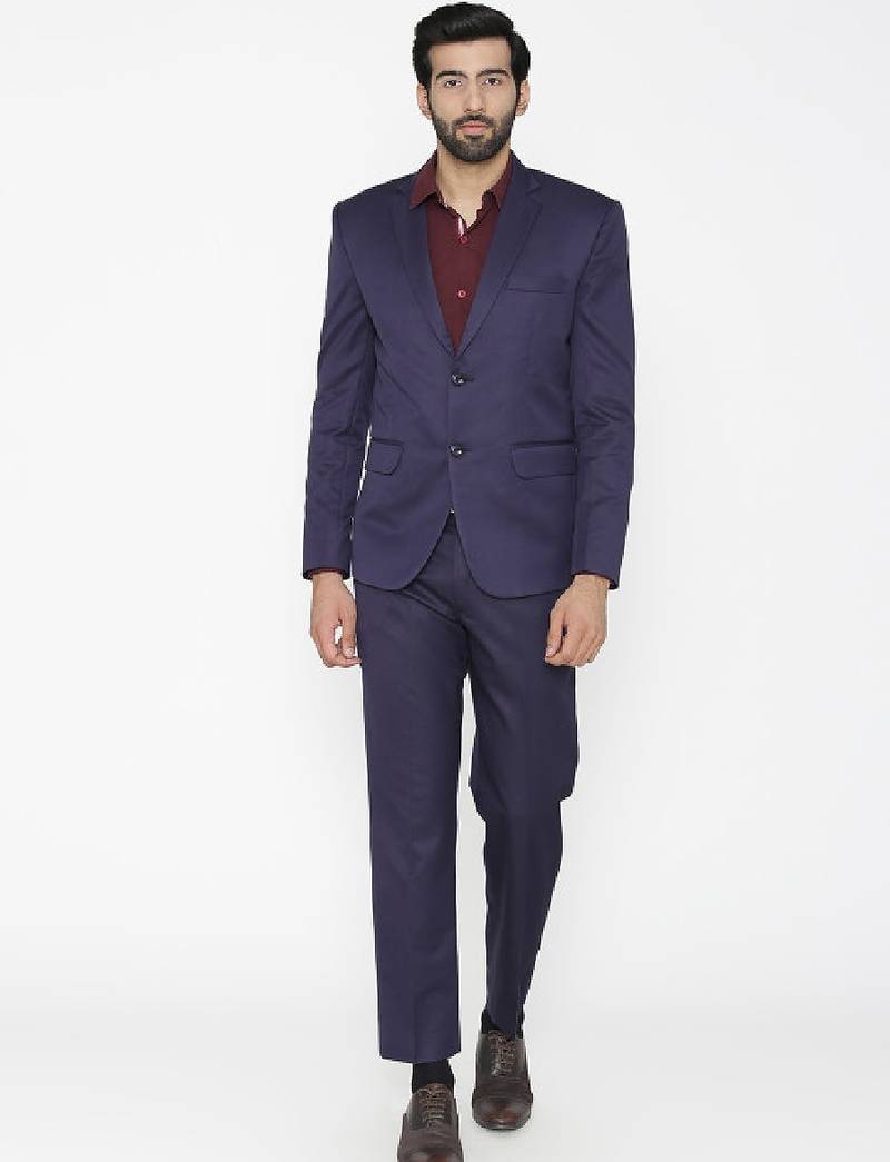 Men blue solid single-breasted regular fit party suit
