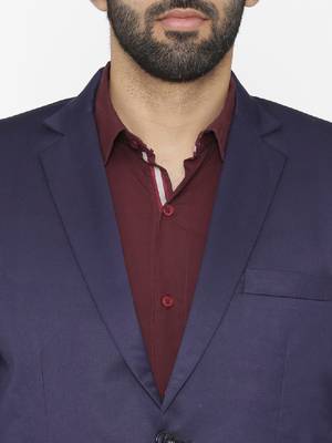 Men blue solid single-breasted regular fit party suit 2