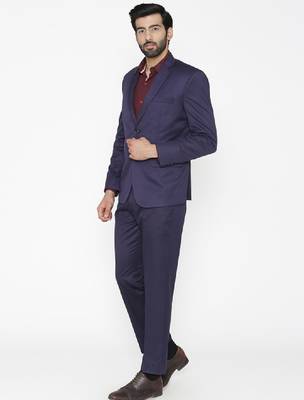 Men blue solid single-breasted regular fit party suit 3