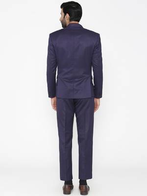 Men blue solid single-breasted regular fit party suit 4