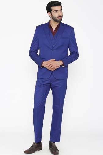 Men blue solid single-breasted regular fit party suit