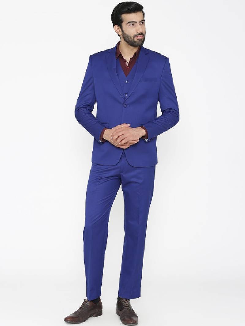 Men blue solid single-breasted regular fit party suit