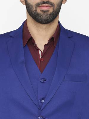 Men blue solid single-breasted regular fit party suit 2