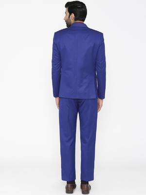 Men blue solid single-breasted regular fit party suit 4