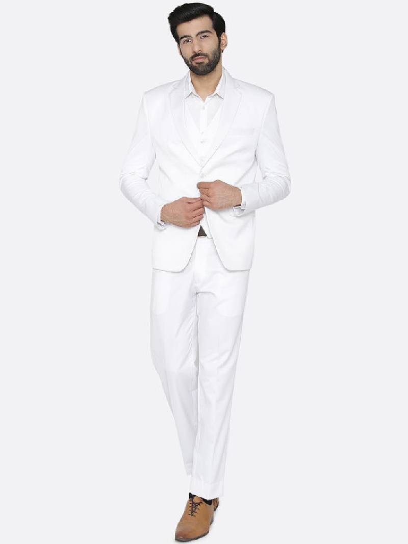 Men white solid single-breasted regular fit suit
