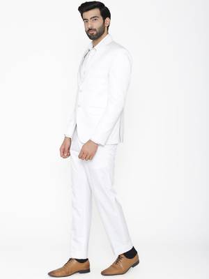 Men white solid single-breasted regular fit suit 3