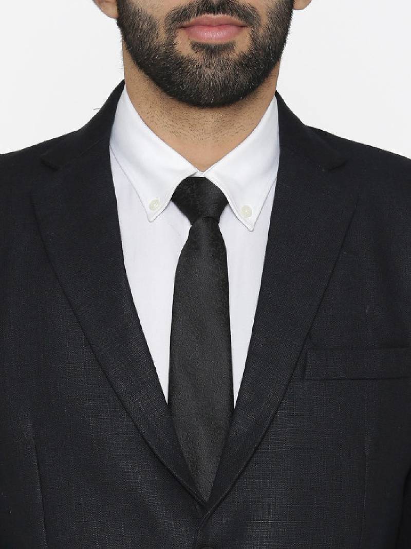 Men black solid regular fit single-breasted pure linen suit