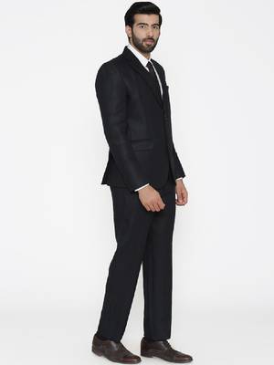 Men black solid regular fit single-breasted pure linen suit 3