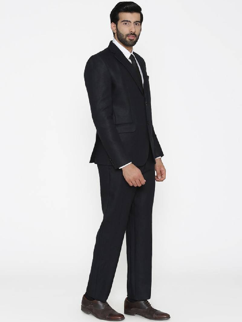 Men black solid regular fit single-breasted pure linen suit