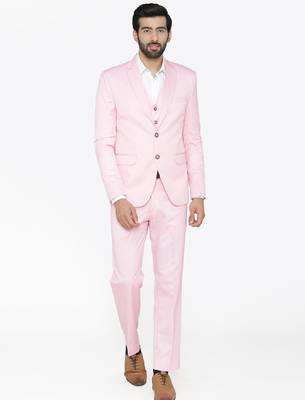 Men pink solid single-breasted regular fit party suit 1