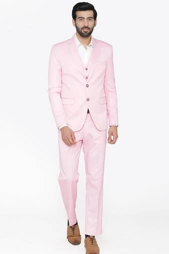 Men pink solid single-breasted regular fit party suit