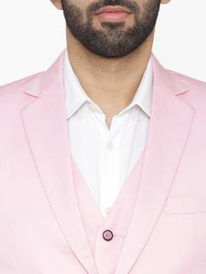 Men pink solid single-breasted regular fit party suit 2
