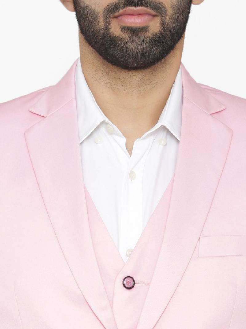 Men pink solid single-breasted regular fit party suit