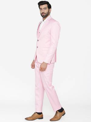 Men pink solid single-breasted regular fit party suit 3